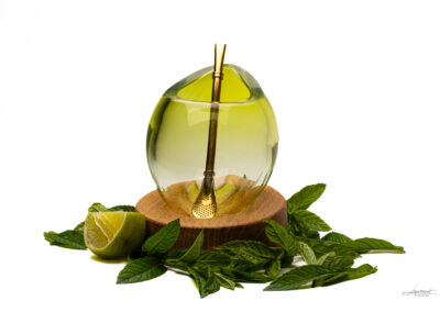 Verre à Mojito réalisé pour Justine par un maitre verrier.